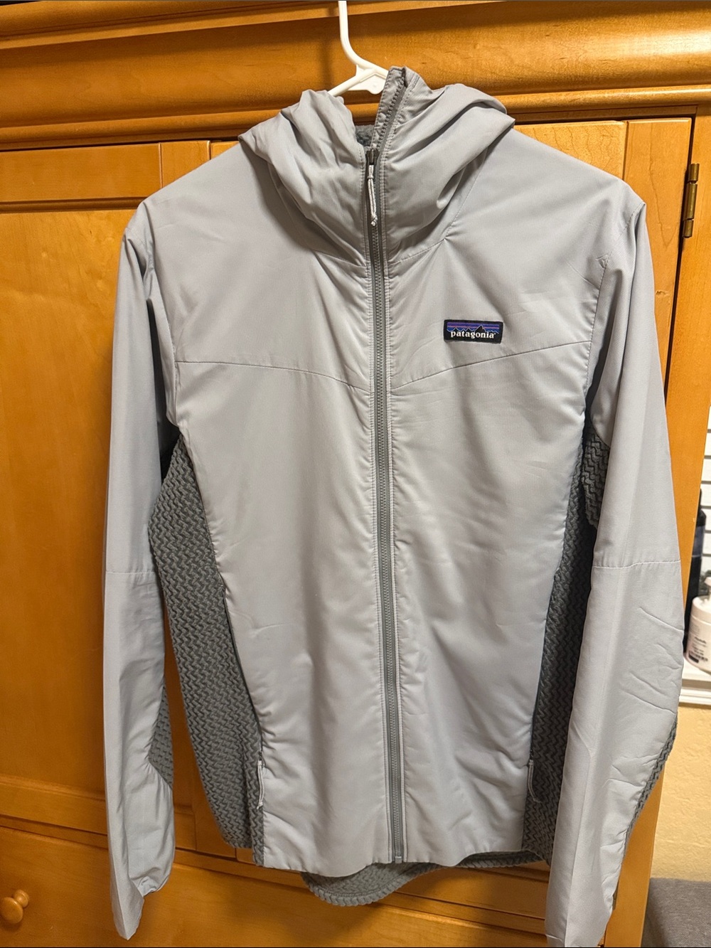 Patagonia Light Gray Hooded Lightweight Jacket with Textured Panels
